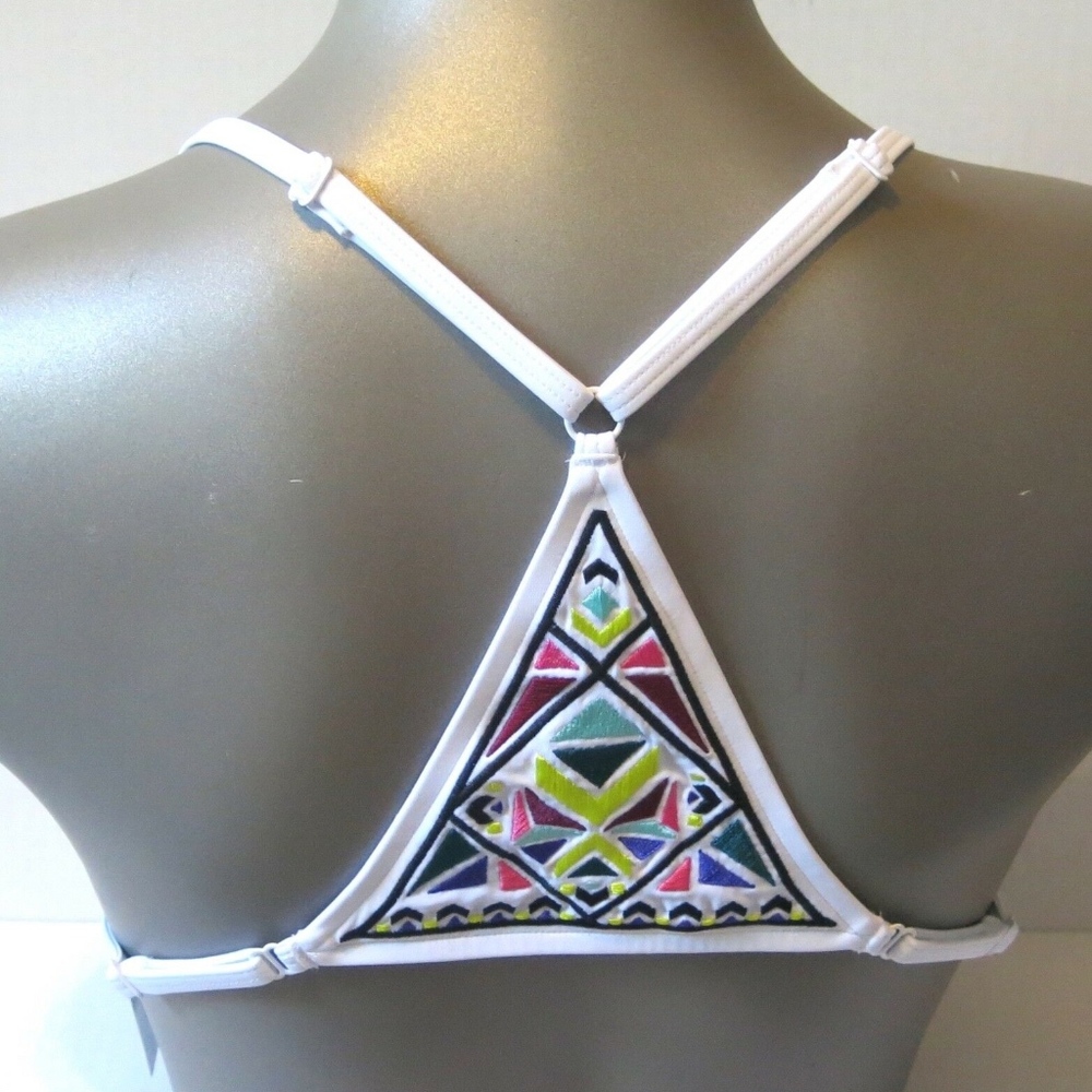 Victoria's Secret PINK White Aztec Racerback Push-Up Triangle Swim Top L NO TAGS